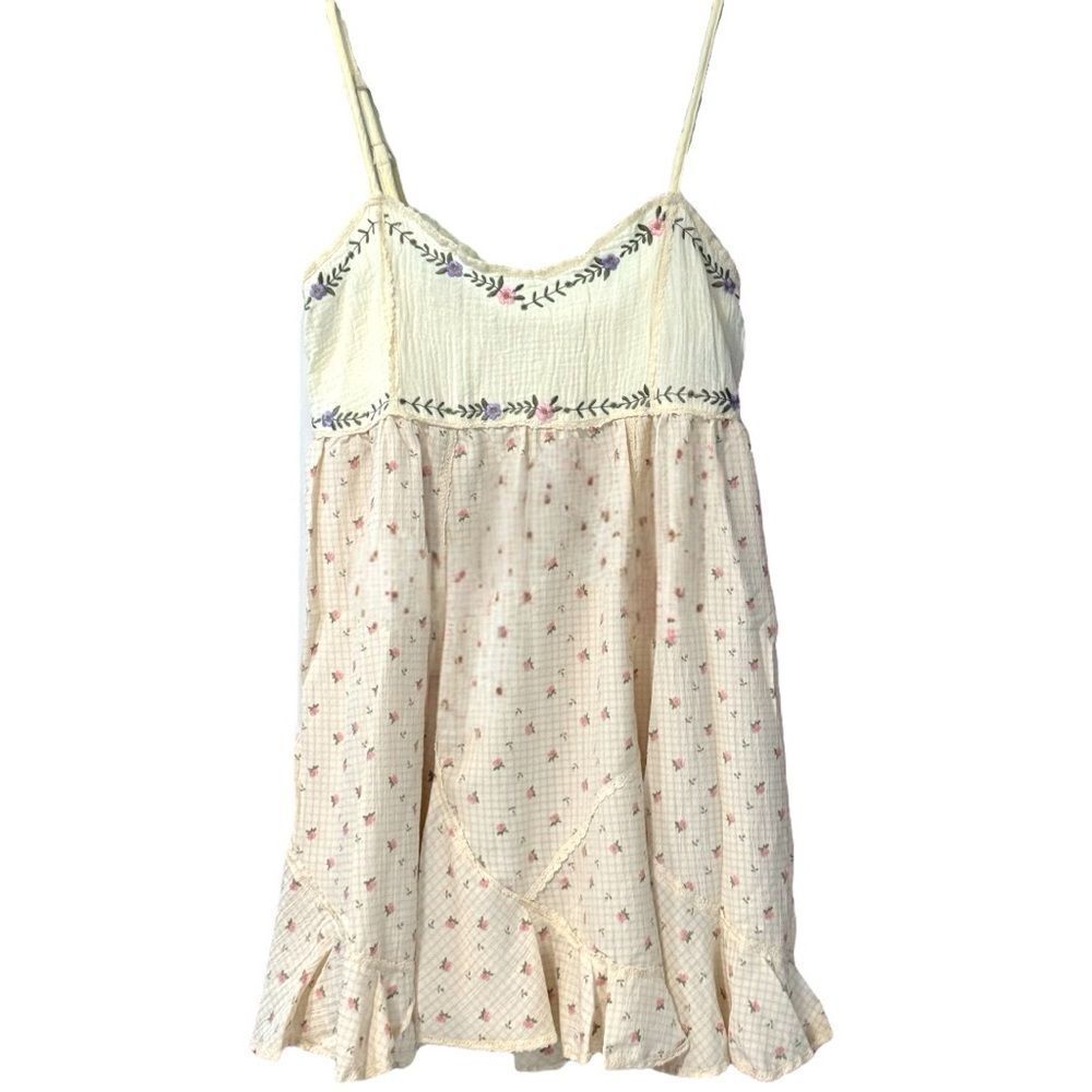 POL Mini Dress Ivory Floral Ruffle Hem Cami Beach Sundress NEW - Picture 13 of 17